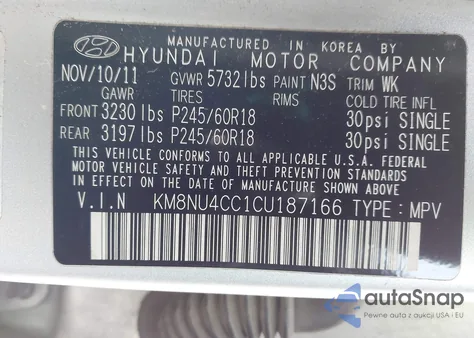 2012 Hyundai Veracruz Limited z USA, uszkodzony, nr VIN KM8NU4CC1CU187166